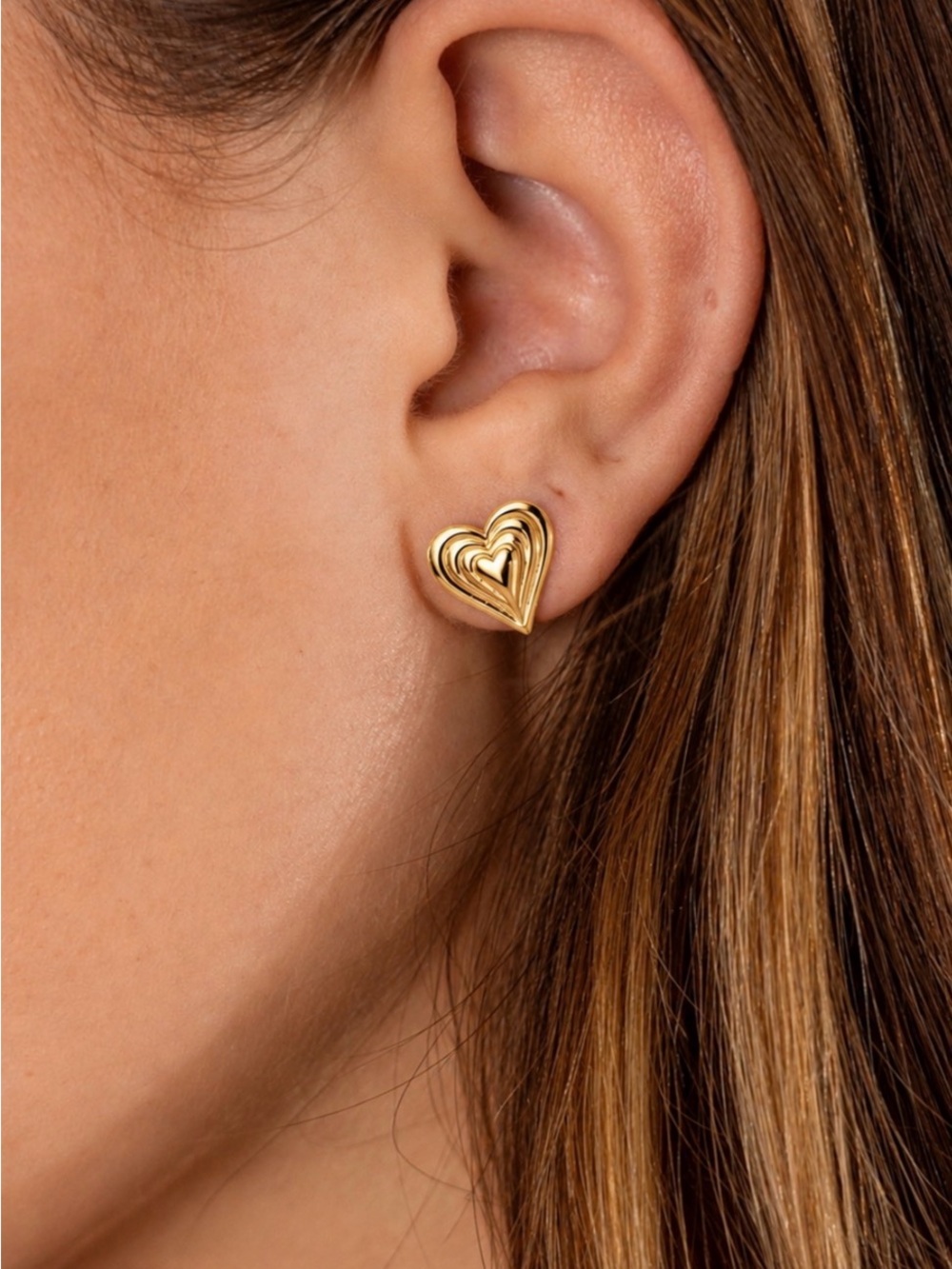 STERLING FOREVER Beating Heart Stud Earrings in GOLD